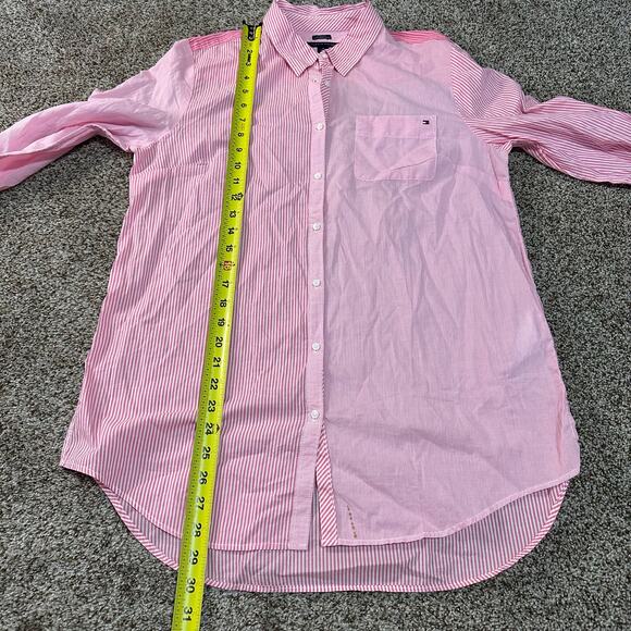 TOMMY HILFIGER Women's Ballet Pink Cotton Relaxed Fit Striped Shirt Size M - Picture 6 of 8